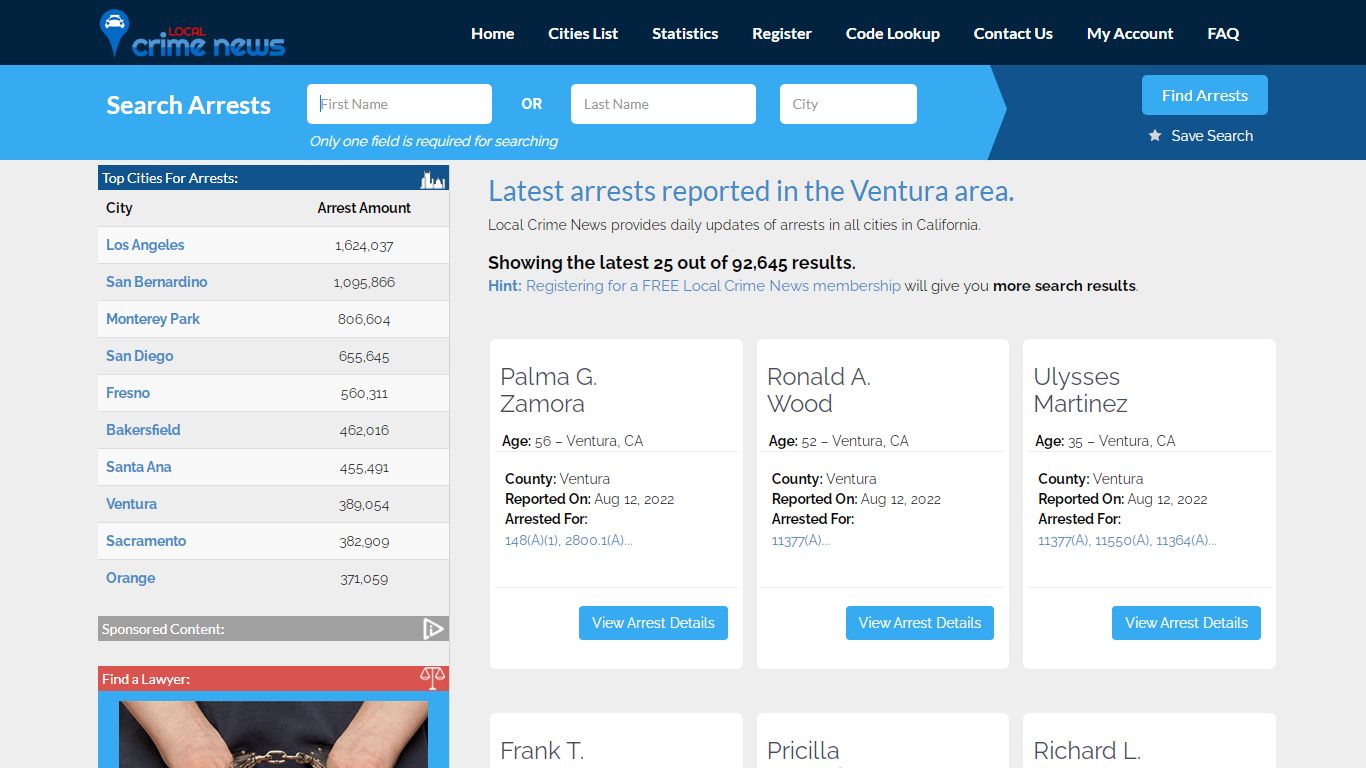Ventura California Arrest Records | Local Crime News